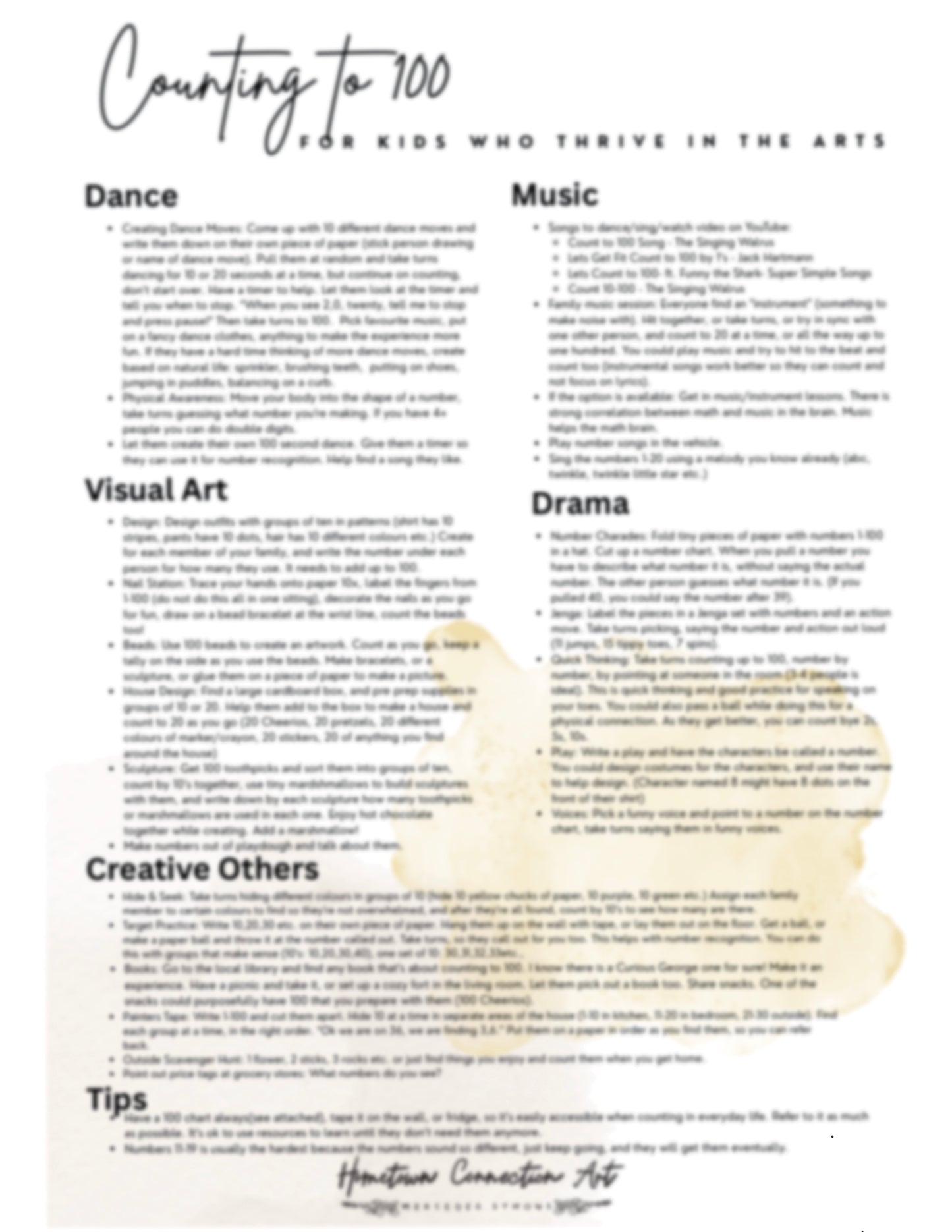 Counting to 100: For Kids Who Thrive in the Arts